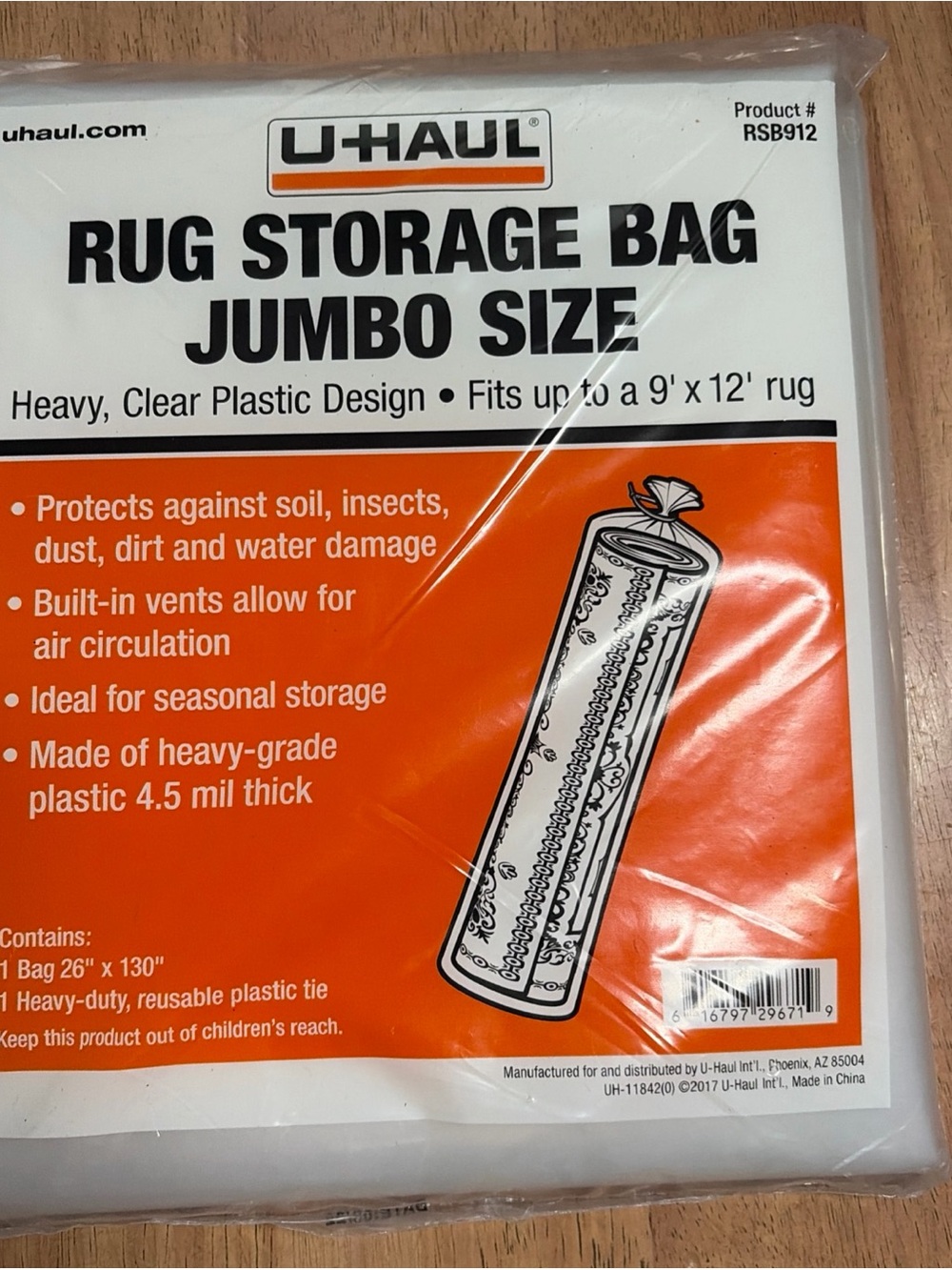 Jumbo Clear Rug Storage Bag - Heavy-Duty Clear